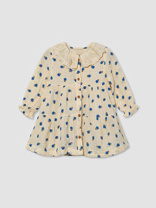 Bebe Yaka ?i?ek Desenli K?z Bebek Elbise