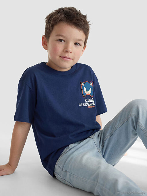 Bisiklet Yaka Sonic Bask?l? Erkek ?ocuk Ti??rt