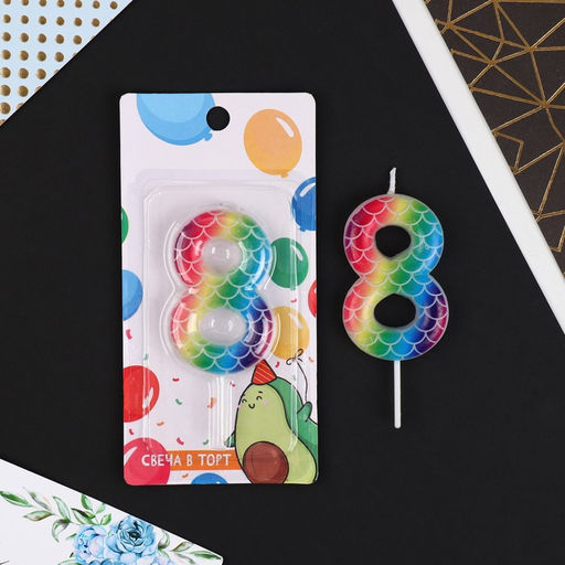 Свеча в торт цифра 8, разноцветная - Страна карнавалия фото 2