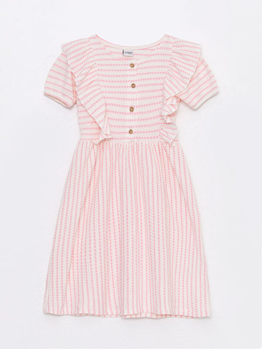 Bisiklet Yaka ?izgili K?sa Kollu K?z ?ocuk Elbise