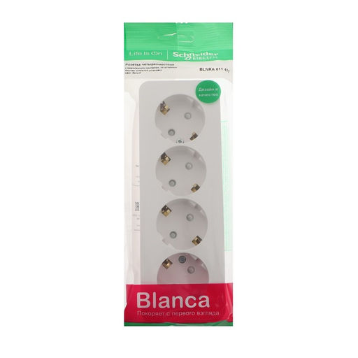 Розетка четверная SE Blanca, 16 А, 250 В, накладная, с заземлением, шторки, IP20, белая, BLNRA011411