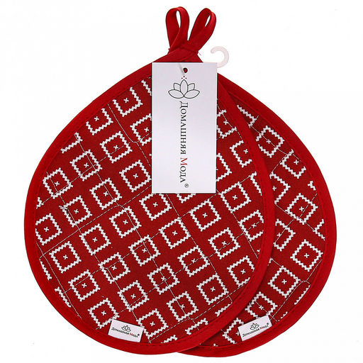 "Диагональ брусничный" Кухонный комплект: прихватка 20х25см "Капелька" - 2шт, хлопок "Премиум" 191г/м2 - хлопок 100%, наполнитель - ватин 280гр/м2, "Домашняя мода" (Россия)