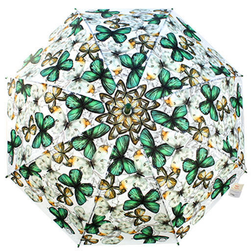 Зонт-трость полуавтомат Бабочки 3D PEVA, 8 лучей, д/купола 100см, 80см в сложенном виде, пластмассовая ручка, зеленый, 370гр (Китай) - Домашняя мода фото 2