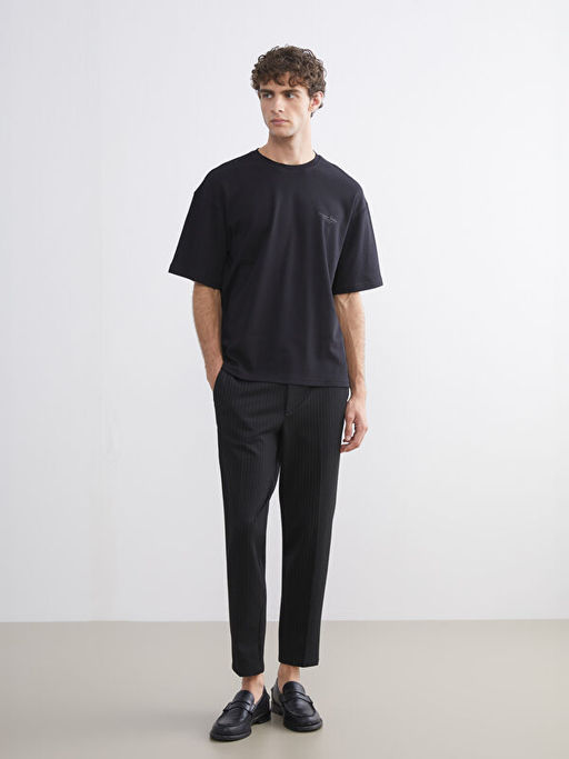 Bisiklet Yaka Bask?l? Penye Erkek Ti??rt