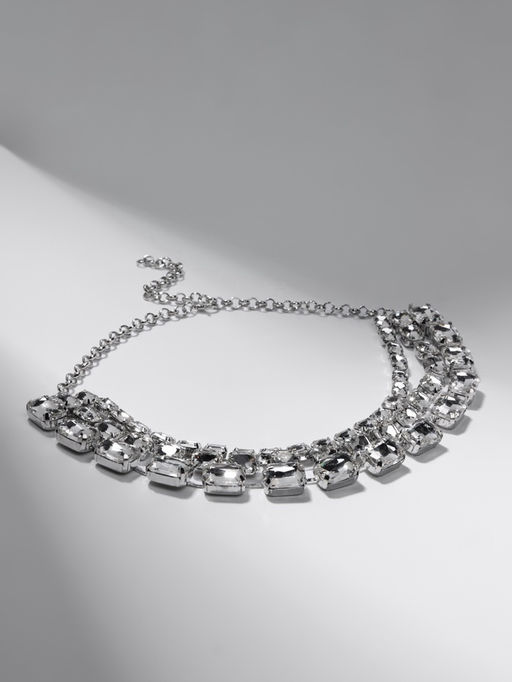 Чокер-колье Сияние трио на увеличение, цвет белый в серебре, 36 см