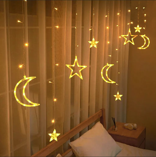 Гирлянда штора желтого свечения, звезды+луна - Family фото 2