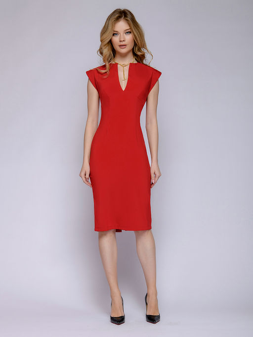 Красное платье-футляр с глубоким вырезом - 1001dress фото 2
