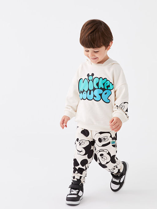 Uzun Kollu Mickey Mouse Bask?l? Erkek Bebek Hoodie ve Pantolon 2li Tak?m - Waikiki фото 2