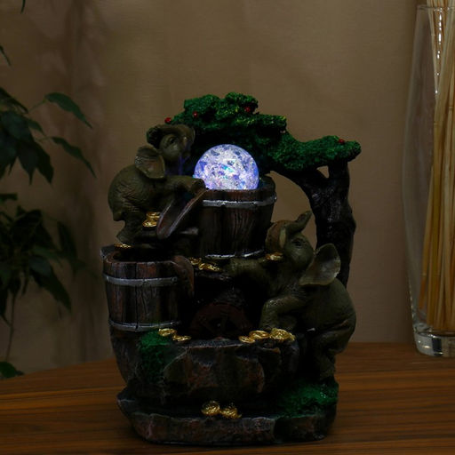 Фонтан настольный «Слоны с монетами», 19×28 см, с подсветкой