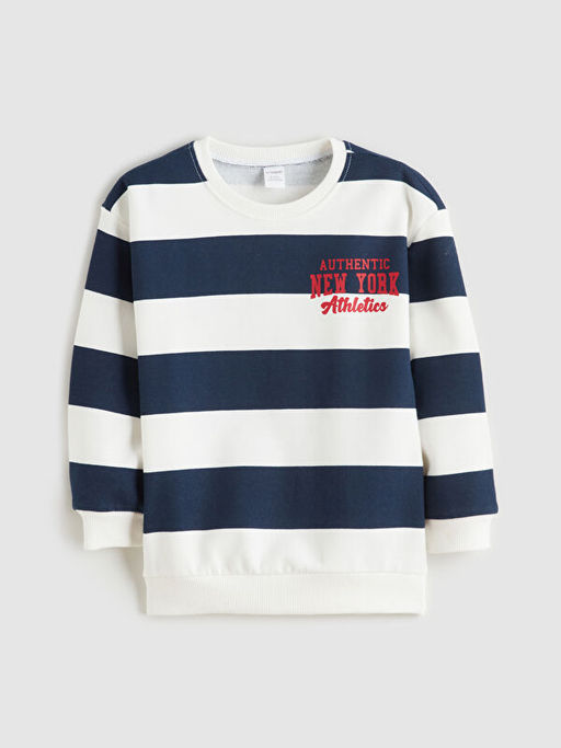 Bisiklet Yaka ?izgili Erkek ?ocuk Sweatshirt