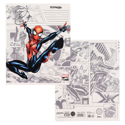 Цена за 20 шт. Тетрадь в клетку 24 листа, 5 видов МИКС, обложка мелованный картон, Мстители - Marvel фото 7
