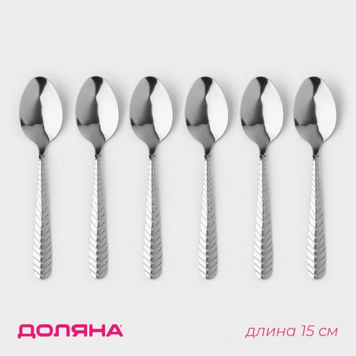 Набор ложек чайных Доляна «Колосок», длина 15 см, 6 шт., нержавеющая сталь, серебристый
