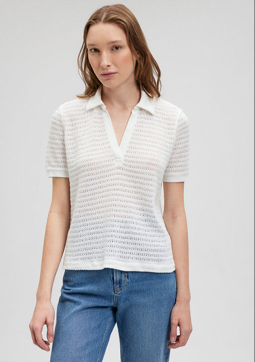 Beyaz Polo Tisort - Mavi фото 3