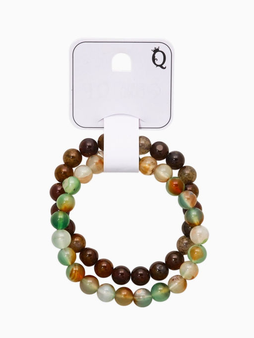 Набор браслетов 2шт шар №8 «Раухтопаз и Агат зелёный» арт