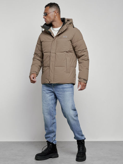 Куртка молодежная мужская зимняя с капюшоном коричневого цвета 8356K - Wonderrman фото 3