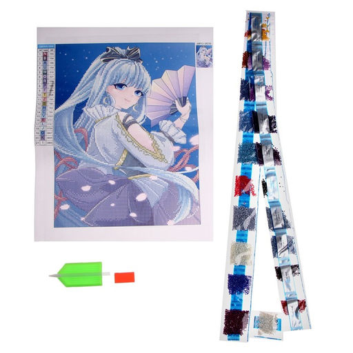 Алмазная мозаика с частичным заполнением на холсте «Девушка с веером», 30×40 см