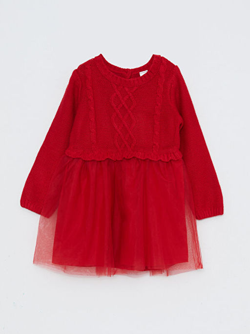 Bisiklet Yaka Uzun Kollu K?z Bebek Elbise