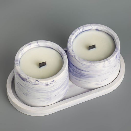 Набор свечей в подсвечнике на подставке «Лофт», соевый воск, деревянный фитиль, бело-фиолетовая