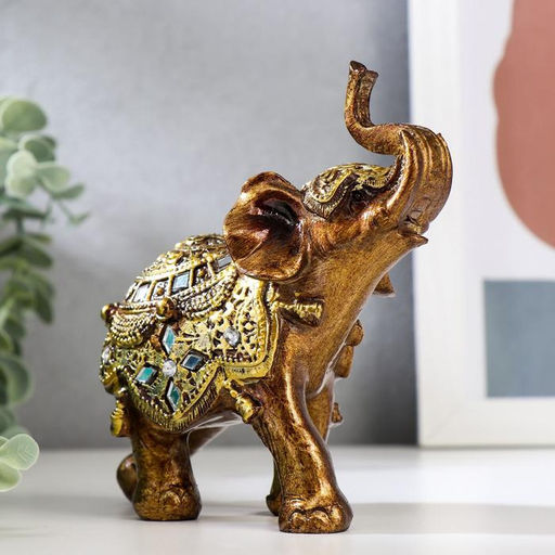 Фигурка полистоун «Слонёнок в золотой попоне с зеркальной мозаикой», 13.5×12×5.7 см