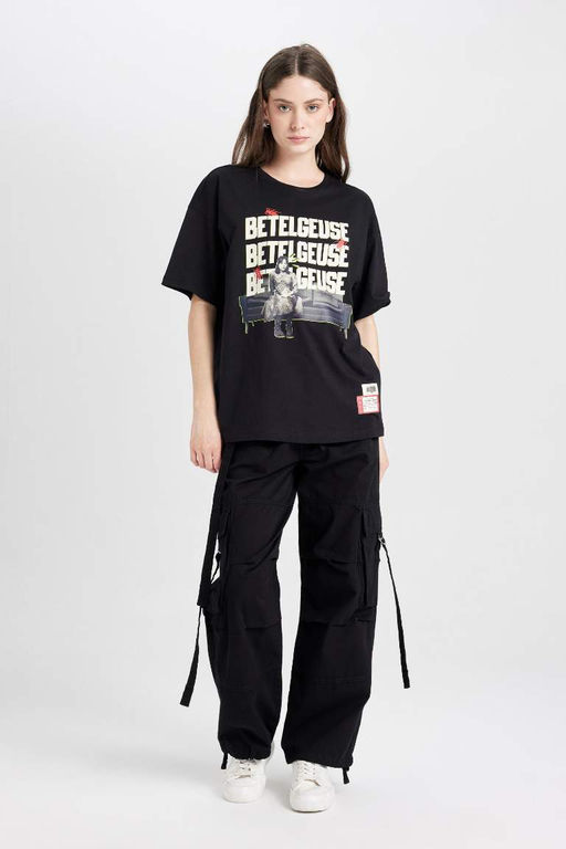 Cool Beetlejuice Oversize-футболка с широким кроем и круглым вырезом с короткими рукавами и принтом - Defacto фото 6