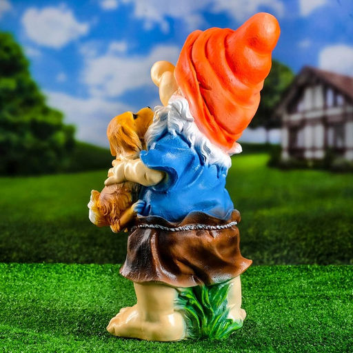 Садовая фигура из полистоуна «Гном с собачкой», 46×22×23 см