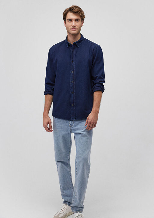 Lacivert Denim Gomlek - Mavi фото 2