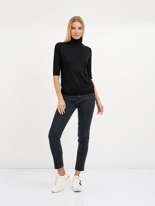 джемпер женский чёрный с добавлением страз - Glenfield фото 3