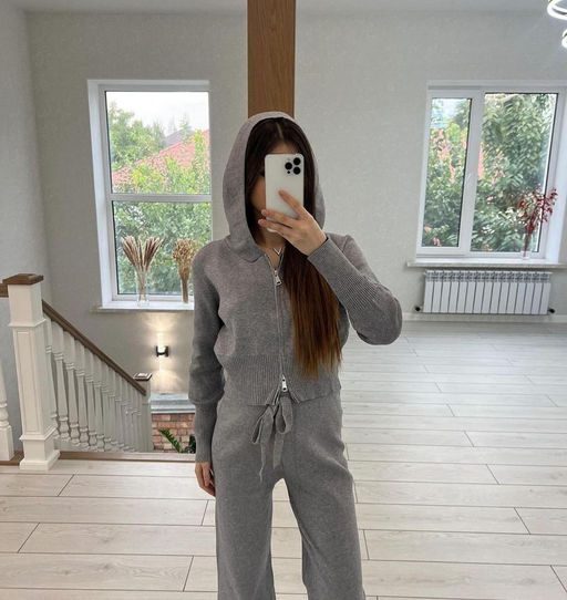 K13057 Костюм: брюки и джемпер (вязаный трикотаж) СВ_СЕРЫЙ