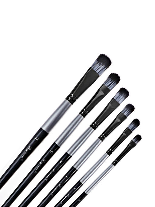 Набор кистей для рисования, синтетика, 6 штук: № 2, 4, 6, 8, 10, 12, плоские, закругленные, чёрно - серые, международный размер