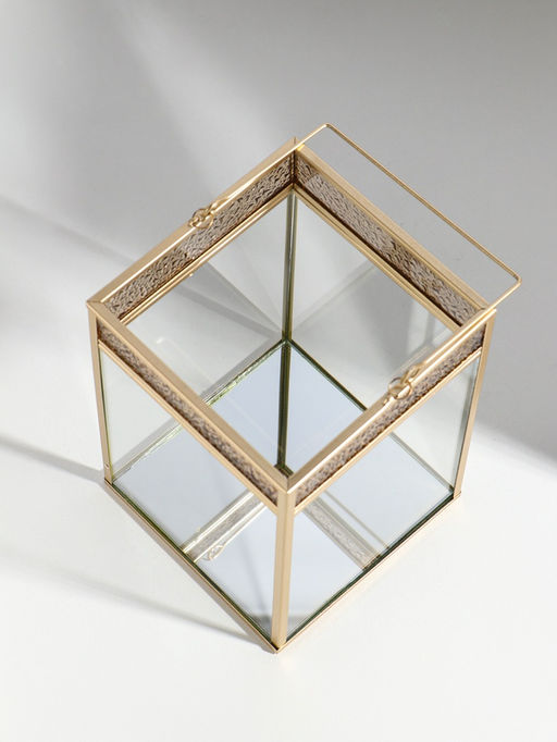 Подсвечник стекло, металл "Капли сверху" золотой 13,5х13,5х19 см