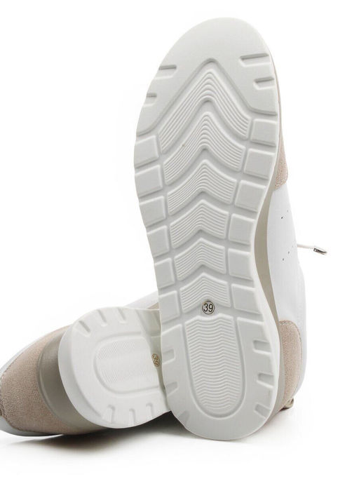 03-YA486-3 WHITE/BEIGE Кроссовки женские (натуральная кожа, натуральная замша)