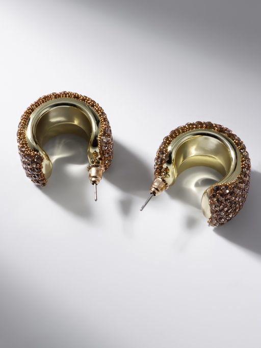 Серьги со стразами QF Блеск дуга, цвет золото