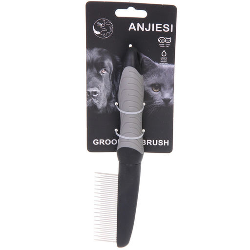 Цена за 2 шт. Расческа - гребень для животных "ПРЕМИУМ - МОЙ БРО", прорезиненная ручка, зубья разной длины, цвет серый/черный, 5*23см