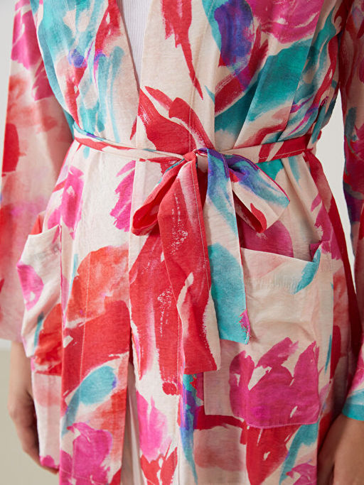 ?al Yaka Desenli Oversize Kad?n Kimono
