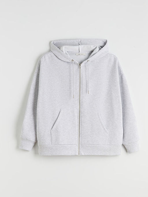 Oversize Kad?n Kal?n Fermuarl? Sweatshirt