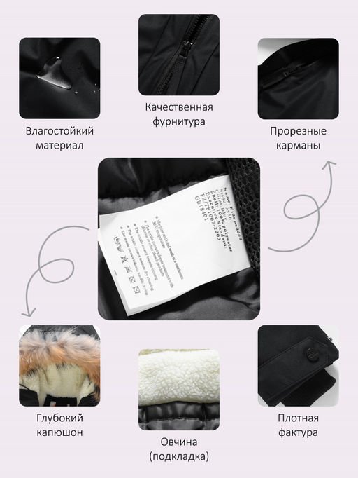 Парка зимняя подростковая для девочки с капюшоном и мехом черного цвета 9536Ch