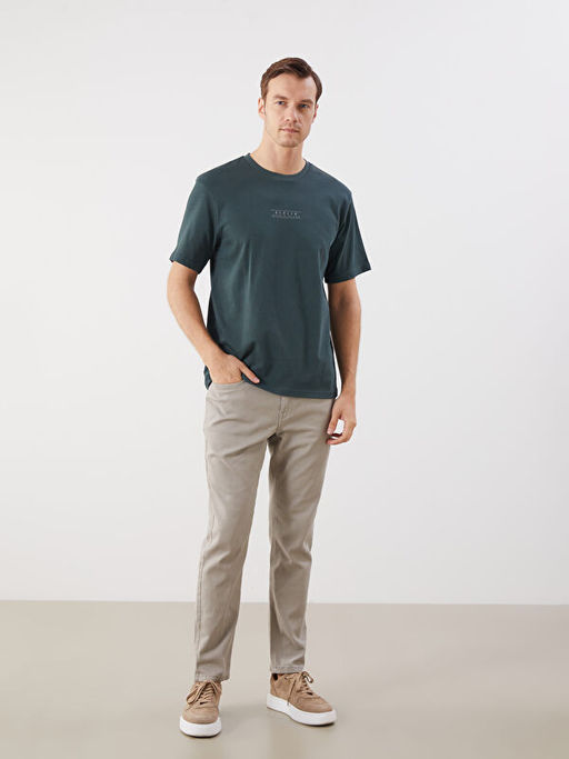 Bisiklet Yaka Bask?l? Penye Erkek Ti??rt