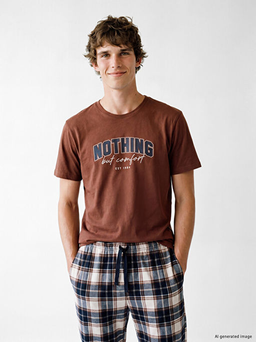 Regular Fit Bask?l? Erkek Pijama Tak?m?