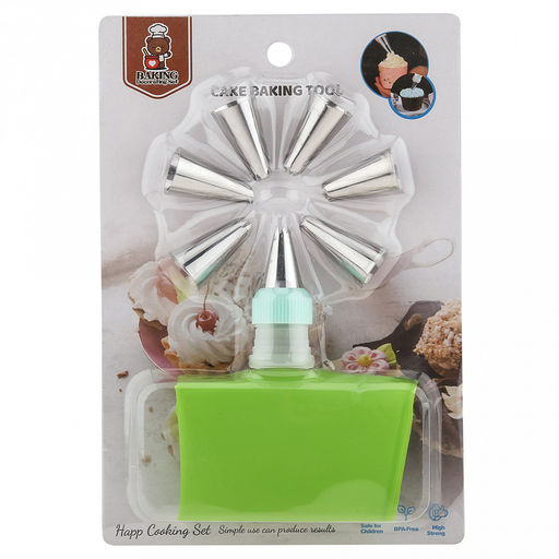 Кондитерский набор 9 предметов Букет: мешок для крема п/эт 33,5см, насадка из нержавеющей стали - 7 штук, узкие, закрытые, бордюрные, д1,8см, h3,3см; фиксатор винтовой для насадок пластик, цвета микс, на блистере 20х13,7х3см (Китай) - Домашняя мода фото 3