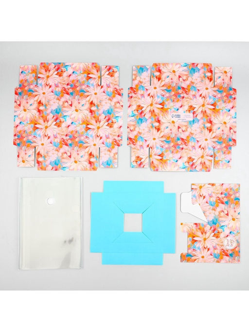 Коробка для цветов с вазой и пластиковыми окнами складная Весенние цветы, 16?23?16 см