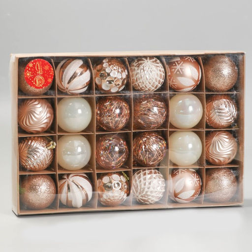 Ёлочные игрушки Мелодия ассорти люкс, шары новогодние, d=6 см, набор 24 шт., бело-золотой - Зимнее волшебство фото 5