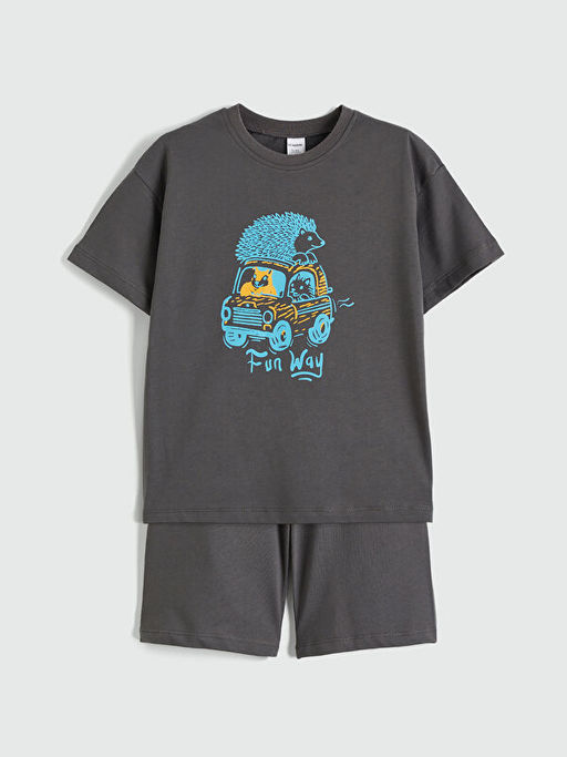 Bask?l? Erkek ?ocuk ?ortlu Pijama Tak?m?