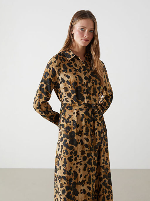 Leopar Desenli Kad?n G?mlek Elbise