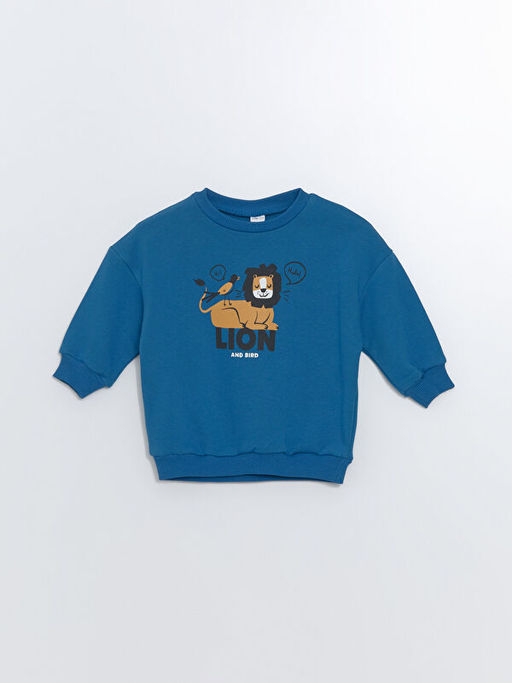 Bisiklet Yaka Bask?l? Erkek Bebek Sweatshirt