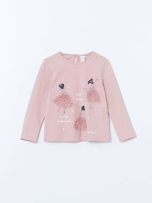 Bisiklet Yaka Bask?l? K?z ?ocuk Ti??rt