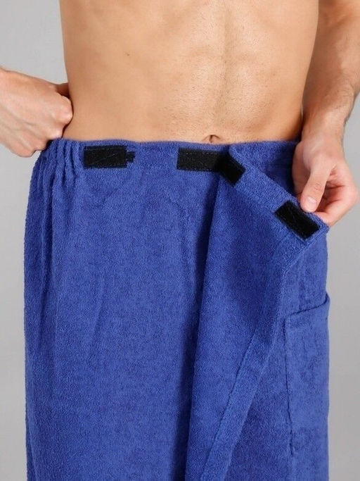 Килт мужской для бани и сауны СИНИЙ махровый хлопок 100% - Лен поволжья фото 4