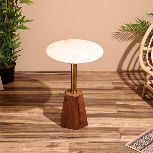 Столик кофейный, 40×40×59 см, мрамор, алюминий, дерево