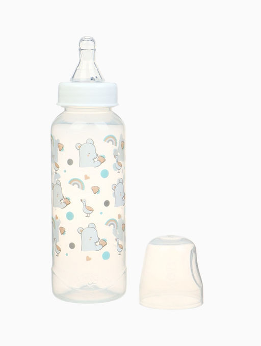 Бутылочка для кормления Крошка Я Basic «Медвежонок», классическое горло, от 3 мес., 250 мл., белый/бирюзовый