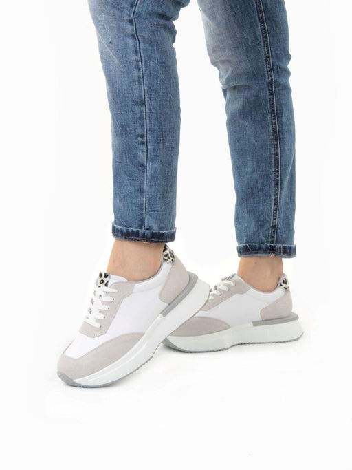 03-YG497-1 WHITE/GREY Кроссовки женские (натуральная кожа) - Фабричный китай фото 17