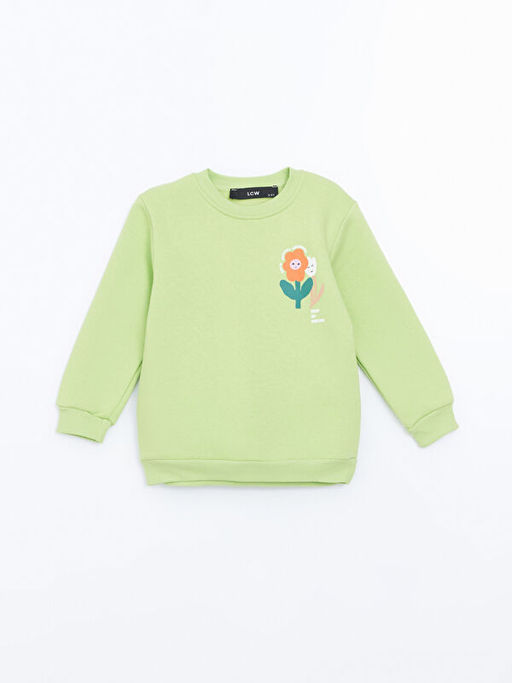 Bisiklet Yaka Bask?l? K?z ?ocuk Sweatshirt
